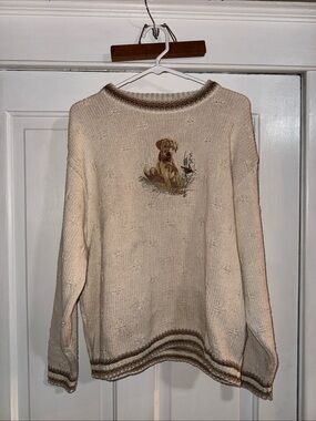 Cream Embroidered Puppy Crewneck Sweater